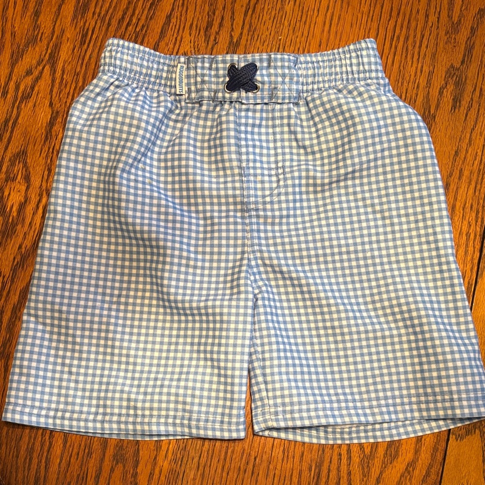 Blue Checkered Kids Swim Trunks - Picture 2 of 4